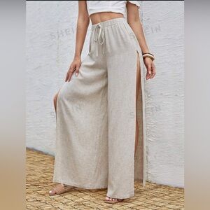 SHEIN: Wide Leg, Side Slit Linen Pants, Size M